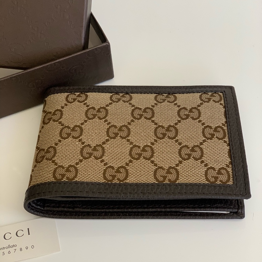 NEW Gucci Canvas Wallet Men GG Bi-Fold - Picture 2 of 6